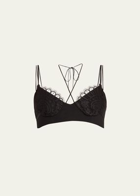 Lace-Trim Halter Strappy Bralette