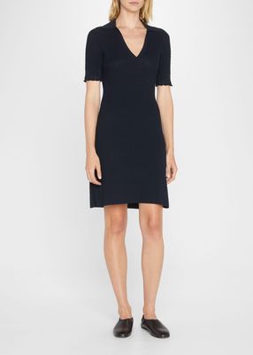 Lace-Trim Short Textured Polo Dress