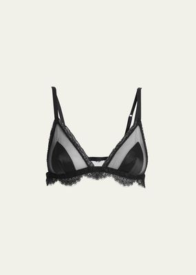 Lace-Trim Silk Satin & Tulle Triangle Bra