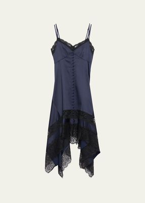 Lace Trim Slip Asymmetric Midi Dress