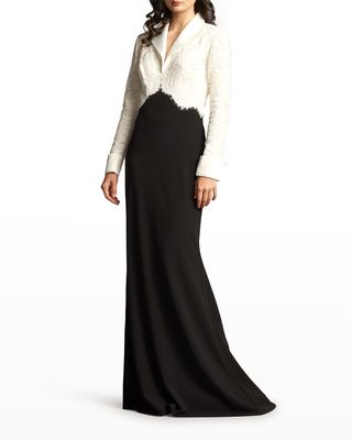 Lace Two-Tone Crepe Gown
