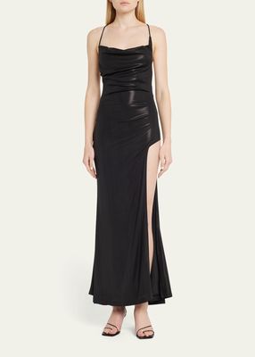 Lace-Up Cowl-Neck Gown