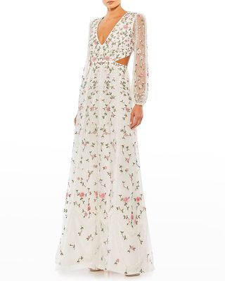 Lace-Up Floral-Applique Gown