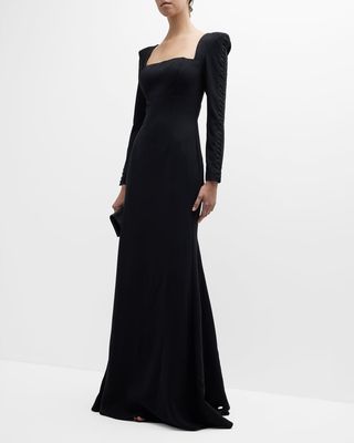 Lace-Up Square-Neck Gown