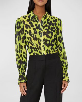 Lacey Cheetah-Print Button-Down Blouse