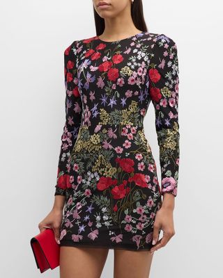 Lacie Floral-Embroidered Bodycon Mini Dress