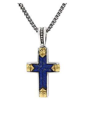 Laconia Sterling Silver, 18K Yellow Gold & Lapis Lazuli Cross Pendant