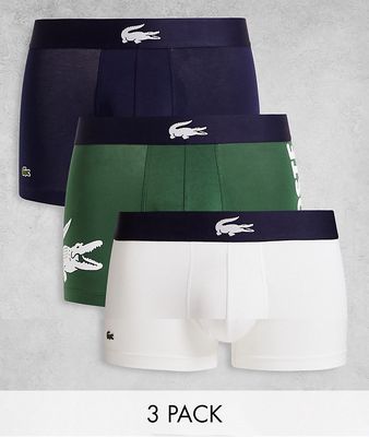 Lacoste 3 pack trunks in green/navy/white-Multi