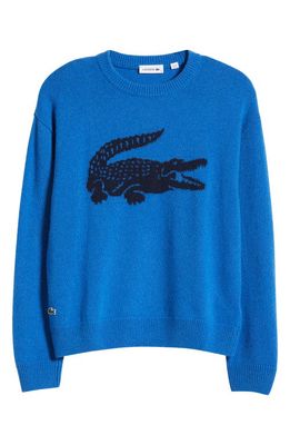 Lacoste Big Croc Cashmere & Wool Crewneck Sweater in Iq2 Hilo/Marine