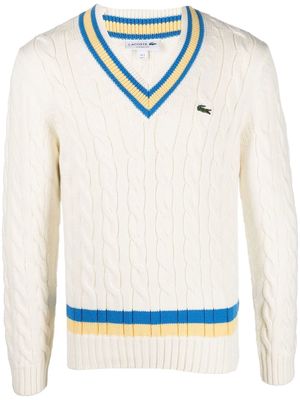 Lacoste cable-knit V-neck jumper - Neutrals
