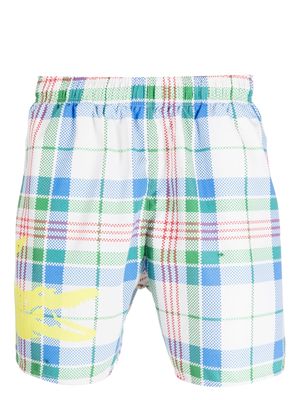 Lacoste check-pattern swim shorts - White