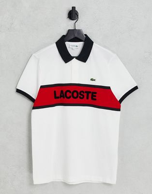 Lacoste chest stripe polo shirt in white