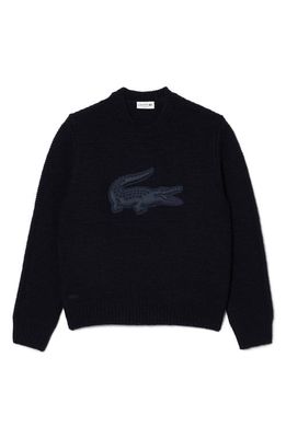 Lacoste Classic Fit Logo Patch Wool Blend Sweater in Abimes