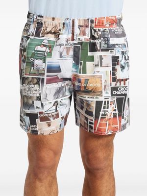 Lacoste collage-print taffeta swim shorts - White