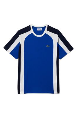 Lacoste Colorblock Cotton Crewneck T-Shirt in Cobalt/Navy Blue-Flour