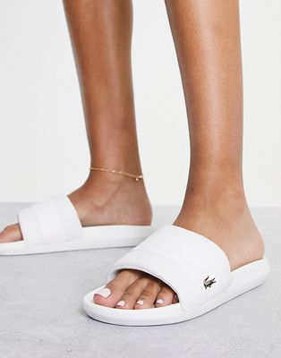 Lacoste croco pin sliders in white and gold