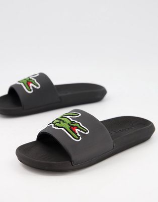 Lacoste Croco slides with large logo in black