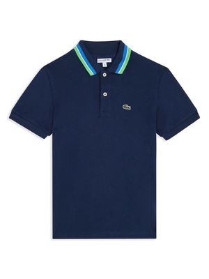 Lacoste crocodile-embroidered stripe-tipping polo shirt - Blue