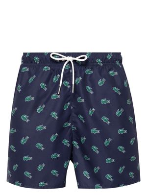 Lacoste Crocodile-print drawstring swim shorts - Blue