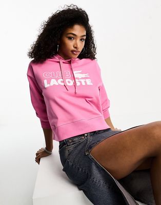 Lacoste cropped oversized fit logo hoodie in mid pink