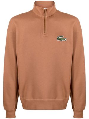 Lacoste embroidered-logo half-zip sweater - Brown