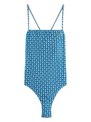 Lacoste geometric-print criss-cross swimsuit - Blue