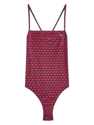 Lacoste geometric-print criss-cross swimsuit - Red
