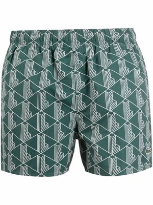 Lacoste geometric-print swim shorts - Green