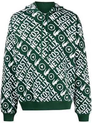 Lacoste graphic-print cotton hoodie - Green