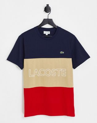 Lacoste heavyweight color block logo t-shirt in navy