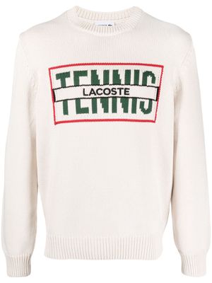 Lacoste intarsia knit logo crew-neck jumper - White