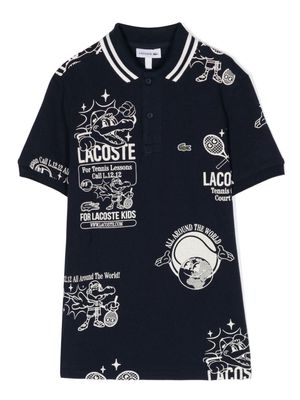 Lacoste Kids graphic-print cotton polo shirt - Blue