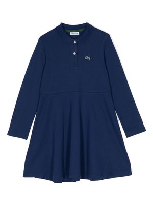 Lacoste Kids logo-embroidered pleated polo dress - Blue