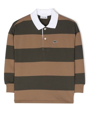 Lacoste Kids logo-embroidered striped polo shirt - Brown