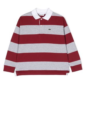 Lacoste Kids logo-embroidered striped polo shirt - Grey