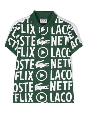 Lacoste Kids piqué monogram-print polo shirt - Green