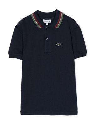 Lacoste Kids stripe-detail cotton polo shirt - Blue