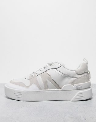 Lacoste L002 flatform lace up sneakers in white leather