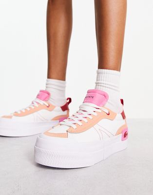 Lacoste L004 Platform Sneakers In White Pink canvas