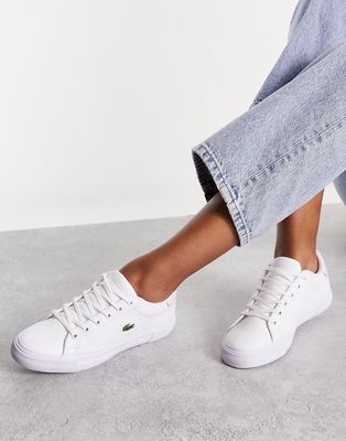 Lacoste lerond plus sneakers in white/light pink