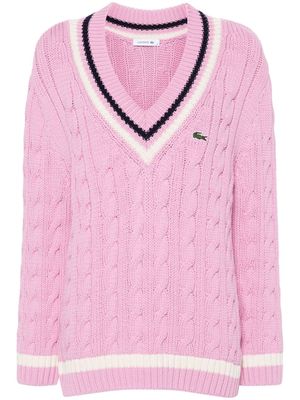 Lacoste logo-embroidered cable-knit jumper - Pink