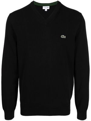 Lacoste logo-embroidered fine-ribbed jumper - Black