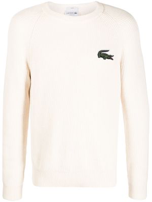 Lacoste logo-patch cable-knit jumper - White