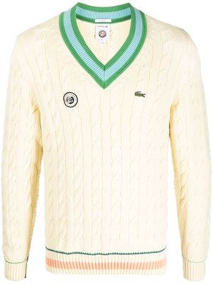 Lacoste logo-patch cable-knit jumper - Yellow