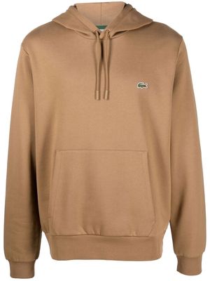 Lacoste logo-patch cotton hoodie - Brown