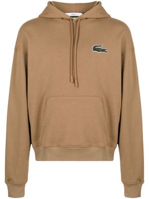 Lacoste logo-patch organic-cotton hoodie - Brown