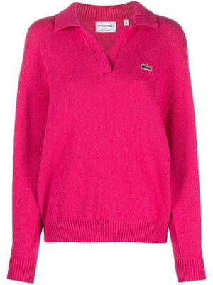 Lacoste logo-patch spread-collar jumper - Pink