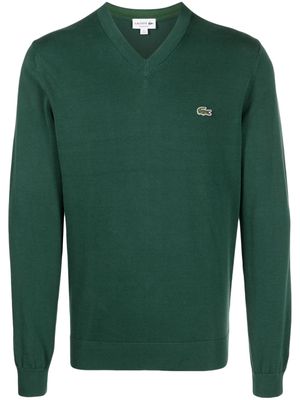 Lacoste logo-patch V-neck jumper - Green