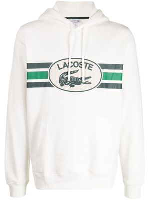 Lacoste logo-print drawstring cotton hoodie - White