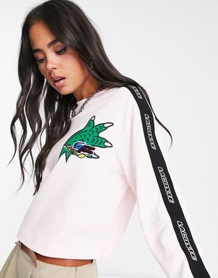 Lacoste long sleeve t-shirt in croc logo in pink